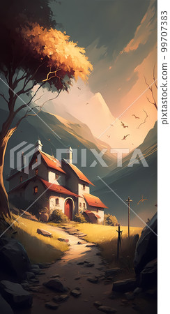 A house standing in a secluded place "AI generated image" A house standing in a secluded place "AI generated image" 99707383