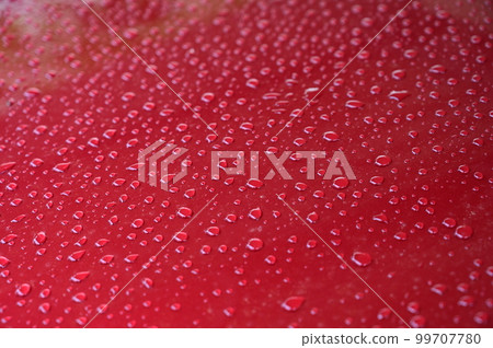 water on red hood car, transportation background water on red hood car, transportation background 99707780