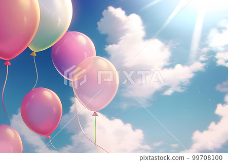 漂浮在藍天上的氣球插畫 漂浮在藍天上的氣球插畫 99708100