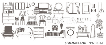 Furniture interior line drawing illustration banner Furniture interior line drawing illustration banner 99708161