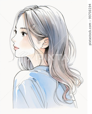 一位年輕女性的個人資料“AI 生成圖像”的水彩插圖 一位年輕女性的個人資料“AI 生成圖像”的水彩插圖 99708194