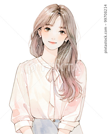 Watercolor illustration of a young woman "AI-generated image" 99708214