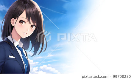 Blue sky and long-haired woman wearing a suit 99708280