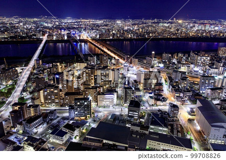 Osaka night view from Umeda Sky Building (Yodogawa direction) 99708826