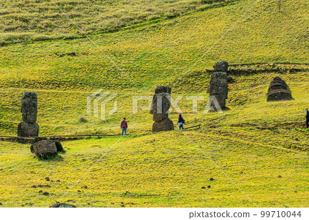 Moai set in the hillside at Rano Raraku 99710044