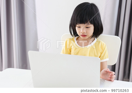 little asian girl student study online using laptop computer at home little asian girl student study online using laptop computer at home 99710263