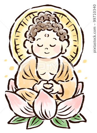 Illustration of Buddha sitting on a lotus flower 99710340