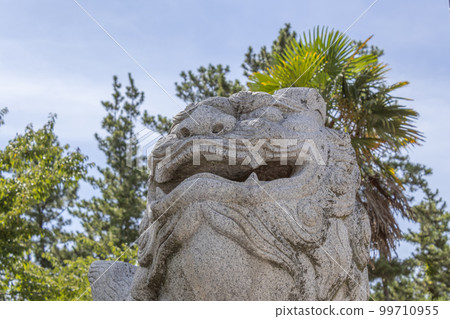Komainu, or lion-dog, shinto shrine, Japan. Komainu, or lion-dog, shinto shrine, Japan. 99710955