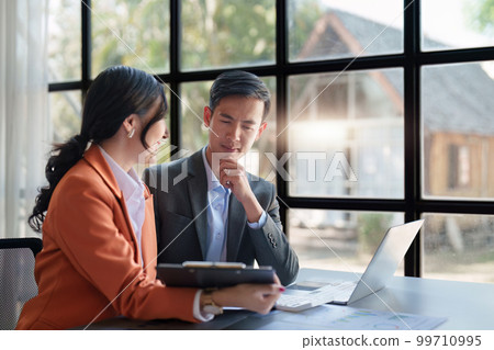 Business People Meeting Research finance report by laptop. management strategy analysis financial accounting concept Business People Meeting Research finance report by laptop. management strategy analysis financial accounting concept 99710995
