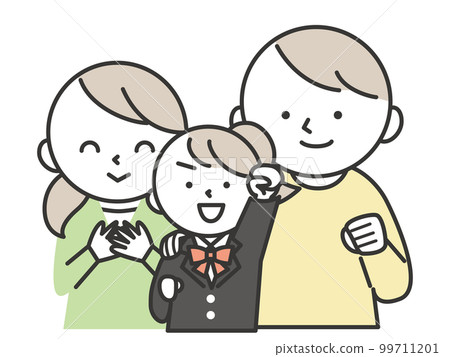 A smiling female student in a blazer uniform and her parents 99711201