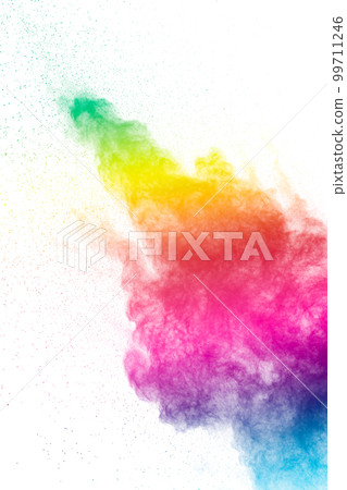 Colorful background of pastel powder explosion.Rainbow color dust splash on white background. 99711246