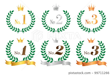 月桂樹、皇冠和絲帶排名標記圖標插圖集 月桂樹、皇冠和絲帶排名標記圖標插圖集 99711266