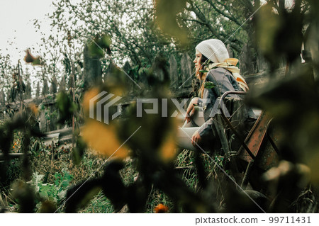 image of an old village yard. photo with space for text 99711431