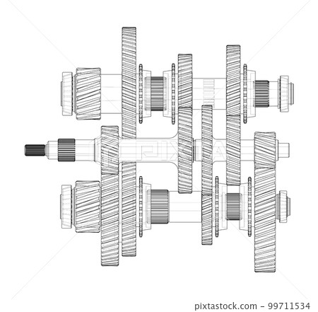 Gearbox sketch. 3d illustration Gearbox sketch. 3d illustration 99711534