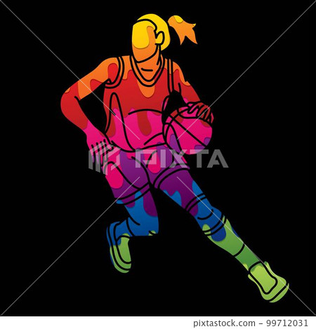 Basketball Action Female Player Cartoon Sport Graphic Vector 99712031