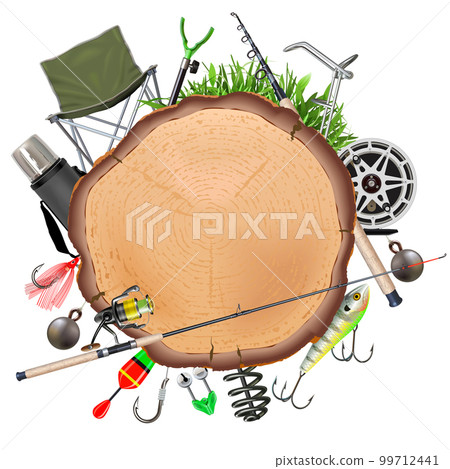 Vector Fishing Wooden Board with Accessories 99712441
