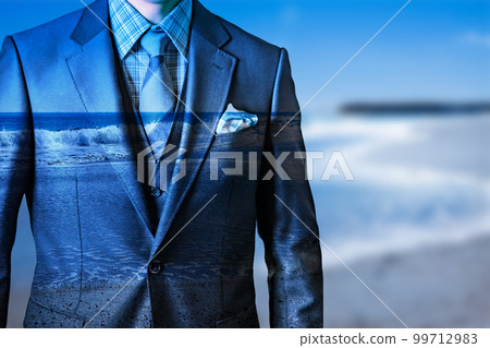 Elite businessman thinking about environmental problems in the sea 99712983