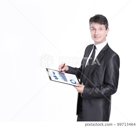 young businessman with a clipboard.isolated on white young businessman with a clipboard.isolated on white 99713464