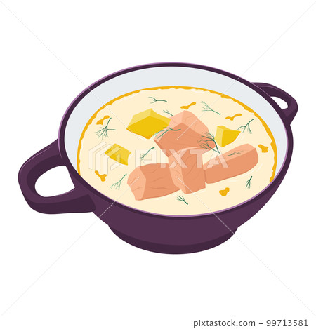 Finnish lohikeito soup vector isolated on white background Finnish lohikeito soup vector isolated on white background 99713581