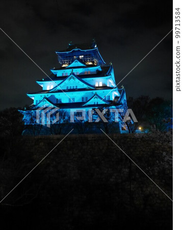 Osaka Castle at night blue light up 99713584