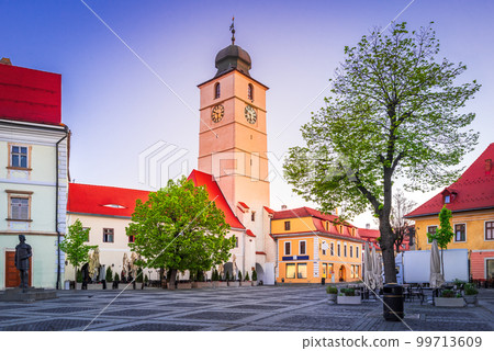 Sibiu, Romania. Council Tower, scenic Transylvania, travel destination. 99713609