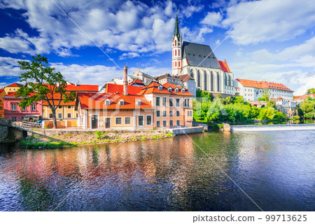 Cesky Krumlov, Czech Republic - Charming small city in Bohemia, Vltava River. 99713625