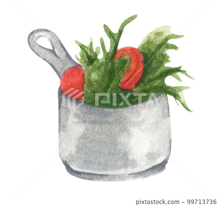 Watercolor painting of morning breakfast. Hand drawn food design element. 99713736