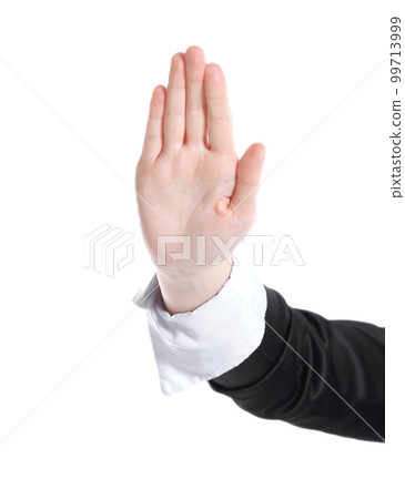 hand business woman showing stop gesture .isolated on white hand business woman showing stop gesture .isolated on white 99713999