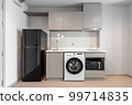 Modern kitchen corner in residence. small kitchen counter ideas in the apartment. 99714835