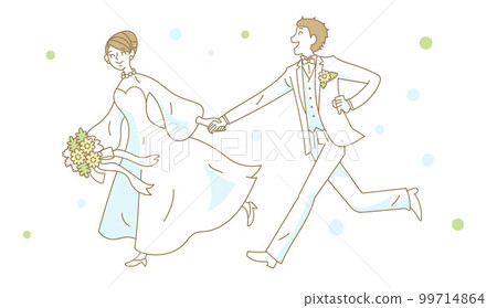 手拉手奔跑的婚禮新娘和新郎 手拉手奔跑的婚禮新娘和新郎 99714864