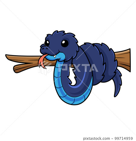Cute blue spiny bush viper cartoon on tree branch 99714959