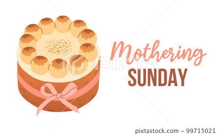 Mothering Sunday banner with simnel cake on white. Mothering Sunday greeting card template with text vector Mothering Sunday banner with simnel cake on white. Mothering Sunday greeting card template with text vector 99715021
