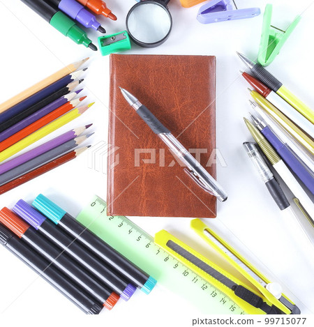 organizer and office supplies isolated on white background organizer and office supplies isolated on white background 99715077
