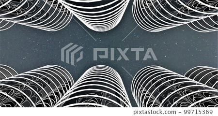 Night starry sky reflected in glass facade of the several newly constructed round shape apartment buildings. View from below. 3d rendering. Night starry sky reflected in glass facade of the several newly constructed round shape apartment buildings. View from below. 3d rendering. 99715369