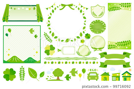 Leaf, green, fresh green, eco image watercolor hand drawn style cute simple vector design frame & illustration 99716092