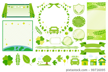 葉子、綠色、汽車、生態汽車圖像水彩手繪風格可愛的簡單矢量設計框架和插圖 99716095