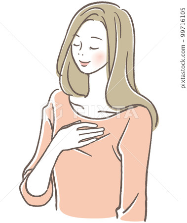 把手放在胸前閉上眼睛的女人 把手放在胸前閉上眼睛的女人 99716105