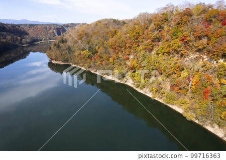 Aerial photography of "Lake Eniwa" in autumn with a drone 99716363