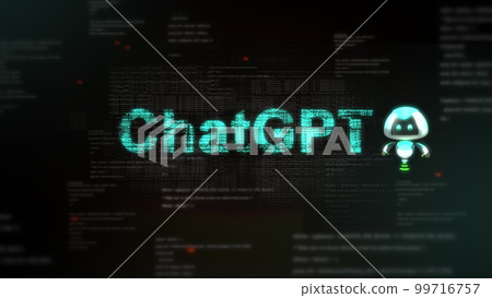 Chatgpt animation with chatbot robot. Programming code language in background. Concept of AI to life. 99716757