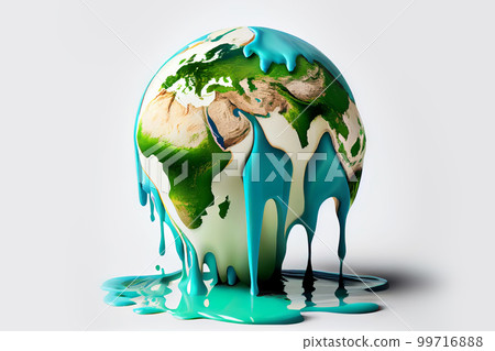 Climate change global warming concept. Planet Earth has warmed up and is melting. Generative AI illustration Climate change global warming concept. Planet Earth has warmed up and is melting. Generative AI illustration 99716888