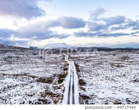 Aerial view of the road from Church Hill towards Glenveagh, County Donegal. Republic of Ireland 99717440