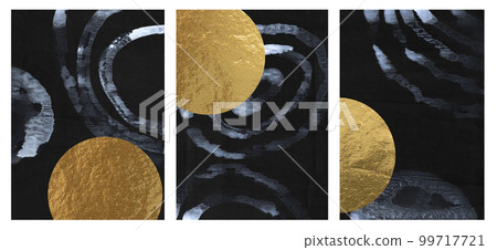 Abstract minimalist painting in the style of Modern. Printable picture in black, gold, white. Three patterns in one 99717721