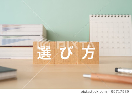 A desk with a block that says how to choose 99717989