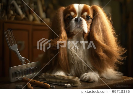 AI generated king Charles spaniel grooming 99718386