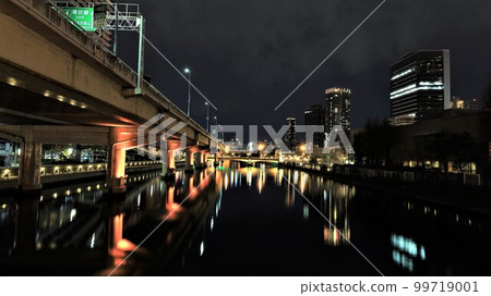 Osaka city area at midnight, Dojima River and Oe Bridge (Kita Ward, Osaka City, Osaka Prefecture) 99719001