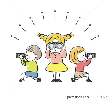 Children peering at binoculars Children peering at binoculars 99719924