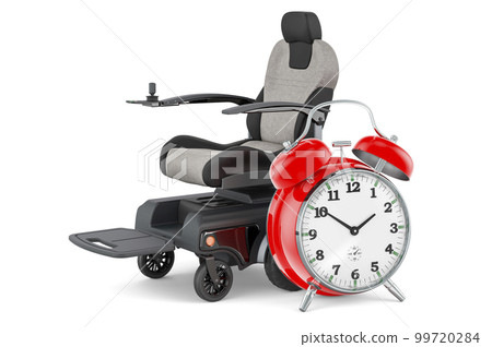 Indoor Powerchair, Electric Wheelchair, Motorized Power Chair with alarm clock, 3D rendering Indoor Powerchair, Electric Wheelchair, Motorized Power Chair with alarm clock, 3D rendering 99720284