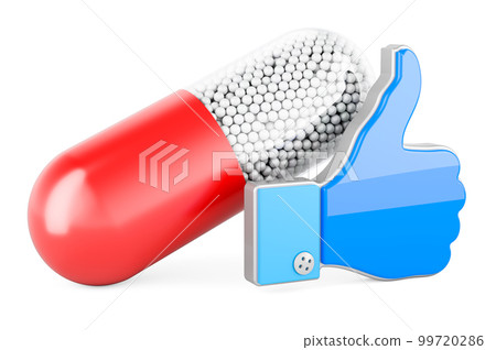 Medicament capsule with like icon, 3D rendering 99720286