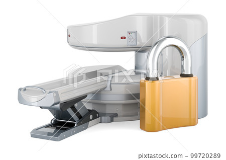 Open MRI Machine with padlock, 3D rendering 99720289