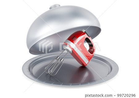 Restaurant cloche with hand kitchen mixer, 3D rendering 99720296